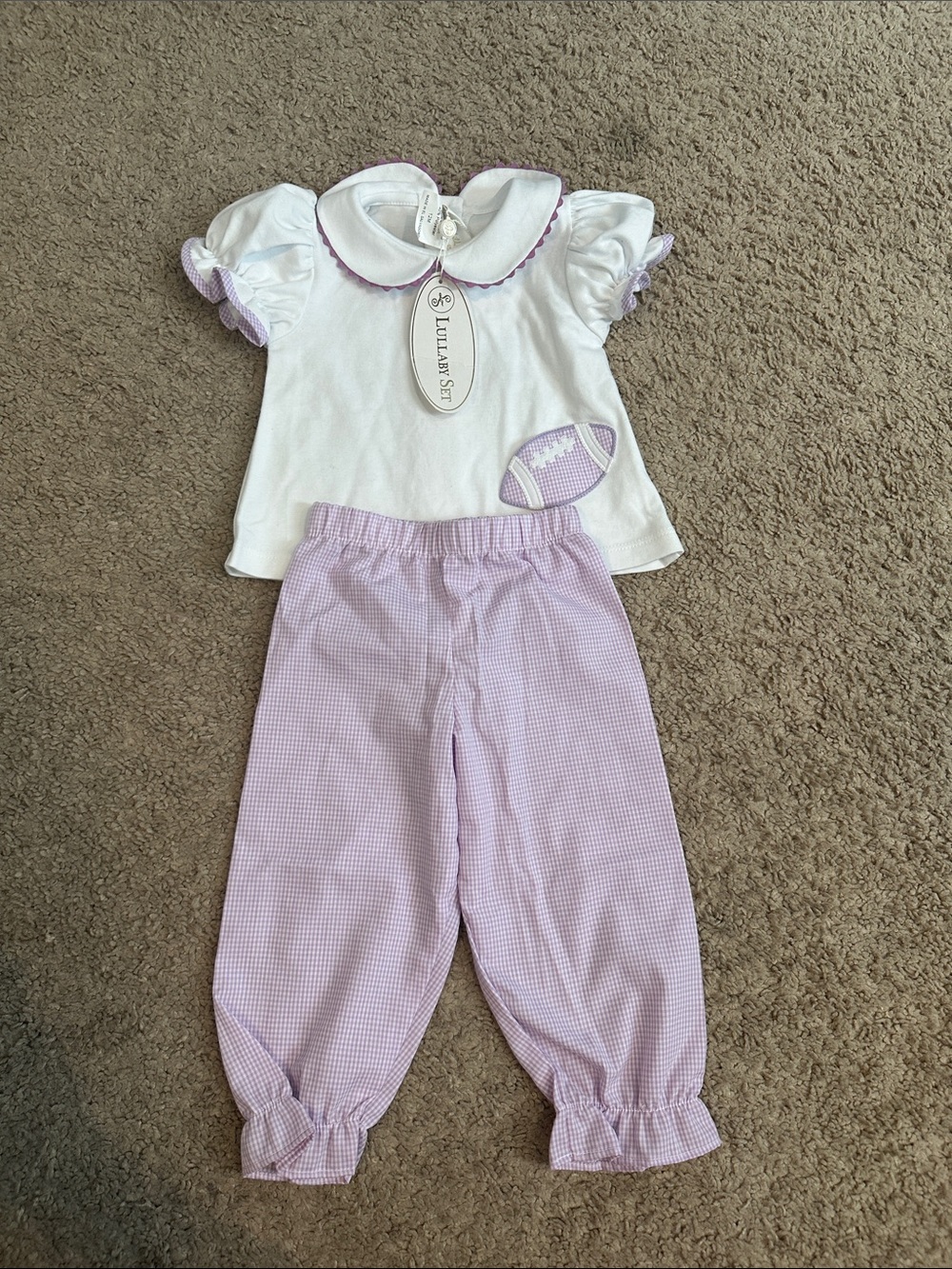 NWT Lullaby Set White & Lavender Football Baby Outfit 12m